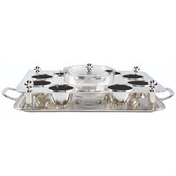 Rectangular silver-plated beef tartar set with crystal bowls by Sonja Quandt