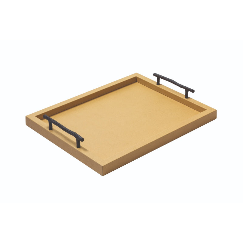 Rectangular leather tray with oxidized bronze branch handles by Giobagnara medium