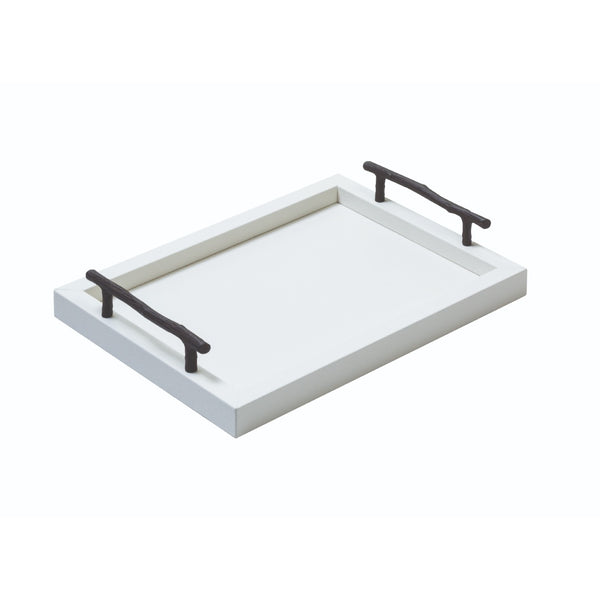 Rectangular leather tray with oxidized bronze branch handles by Giobagnara small