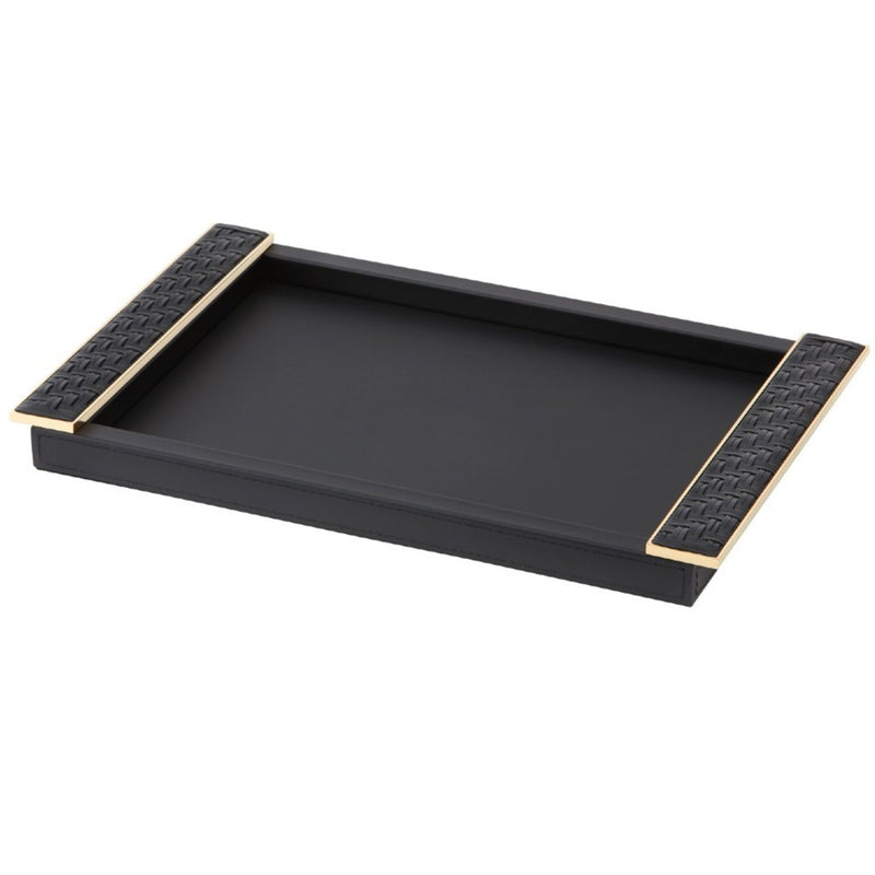 Rectangular Leather Tray Circe with Braided Handles Large Iblack gold by Riviere x Giobagnara