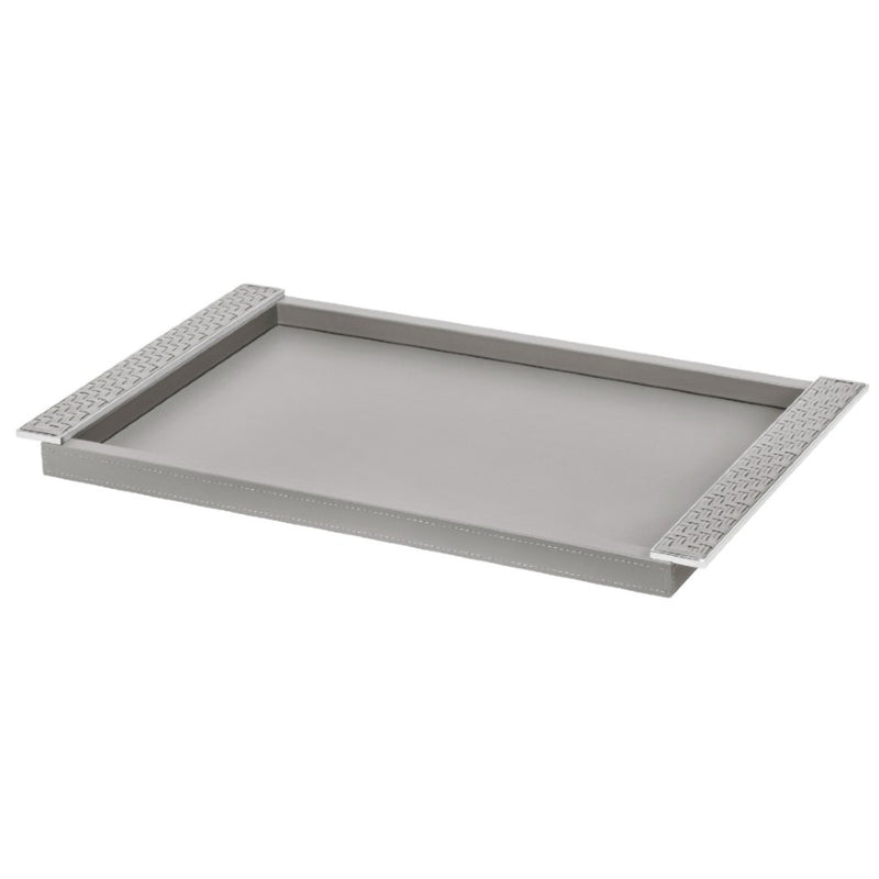 Rectangular Leather Tray Circe with Braided Handles Large grey chrome by Riviere x Giobagnara