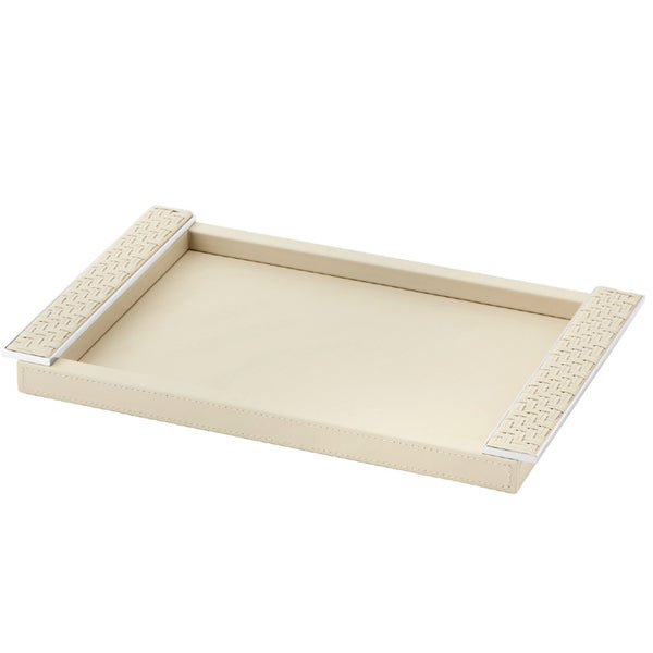 Rectangular Leather Tray Circe with Braided Handles Large Ivory chrome by Riviere x Giobagnara