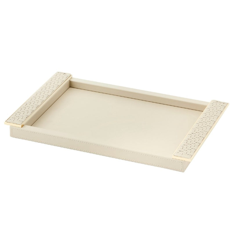 Rectangular Leather Tray Circe with Braided Handles Large Ivory gold by Riviere x Giobagnara
