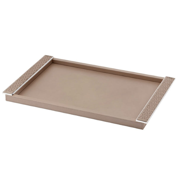 Rectangular Leather Tray Circe with Braided Handles Large taupe chrome by Riviere x Giobagnara