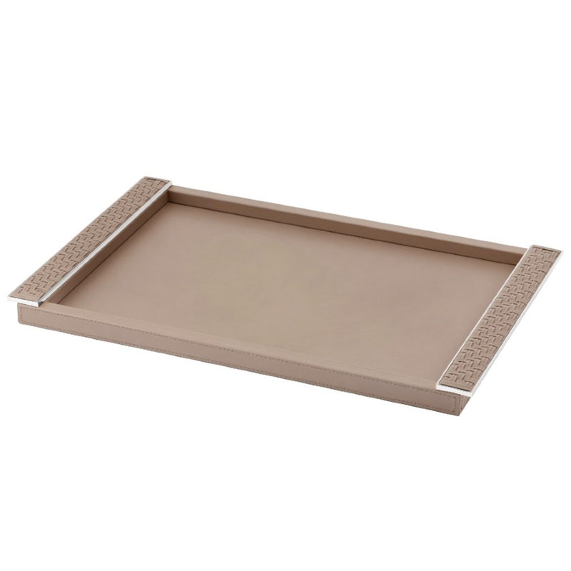 Rectangular Leather Tray Circe with Braided Handles Large taupe chrome by Riviere x Giobagnara