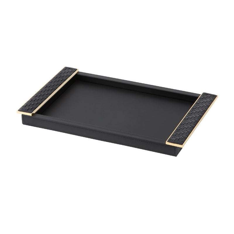 Riviere Circe black Leather Tray small with Braided gold Handles