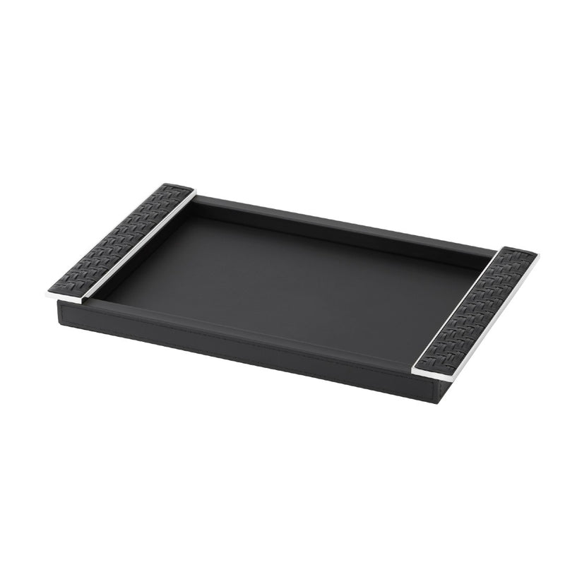 Riviere Circe black Leather Tray small with Braided Chrome Handles