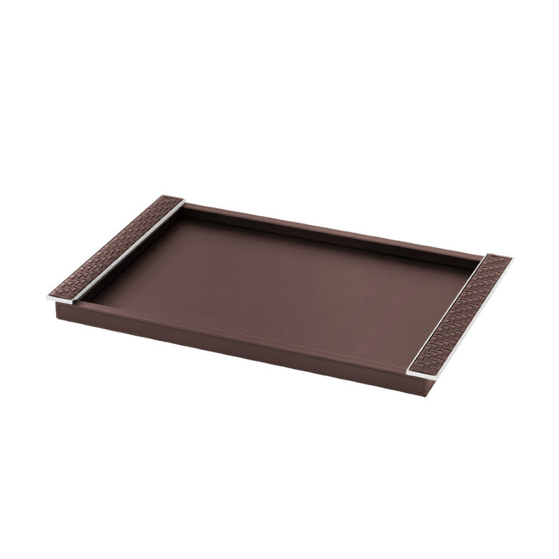 Riviere Circe sienna Leather Tray small with Braided Chrome Handles