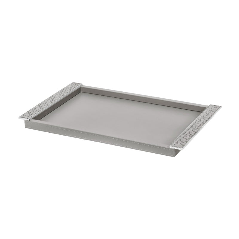 Riviere Circe grey Leather Tray small with Braided Chrome Handles