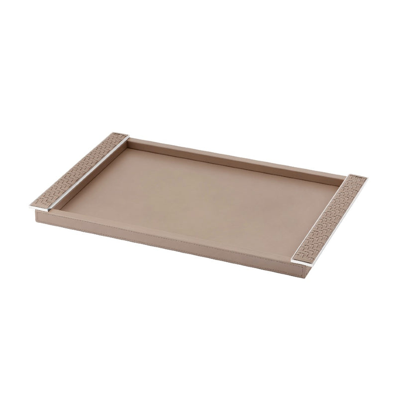 Riviere Circe taupe Leather Tray small with Braided Chrome Handles
