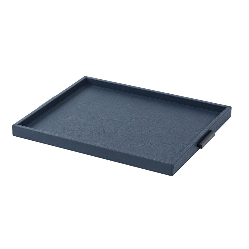 Rectangular Deco leather tray with metal handles large petrol blue by Giobagnara