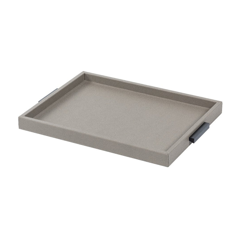 Rectangular Deco leather tray with metal handles grey medium by Giobagnara