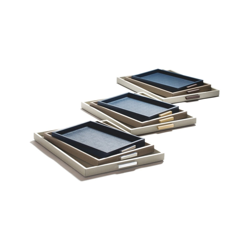 Set of three decorative trays Deco with a metallic frame on a white background