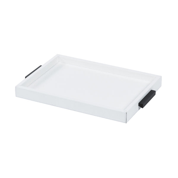 Rectangular Deco leather tray with metal handles white small by Giobagnara
