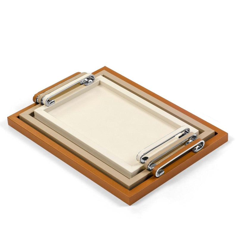 Set of Foscari trays with metal handles on a white background