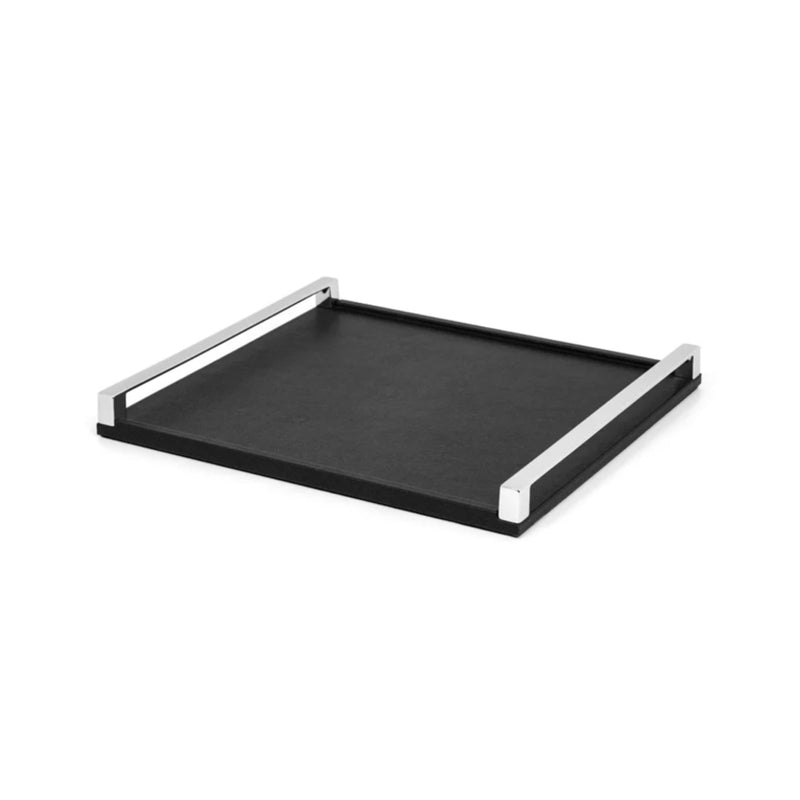 Rectangular Leather Tray with Handles Giove in Black Calfskin Liverpool by Pinetti