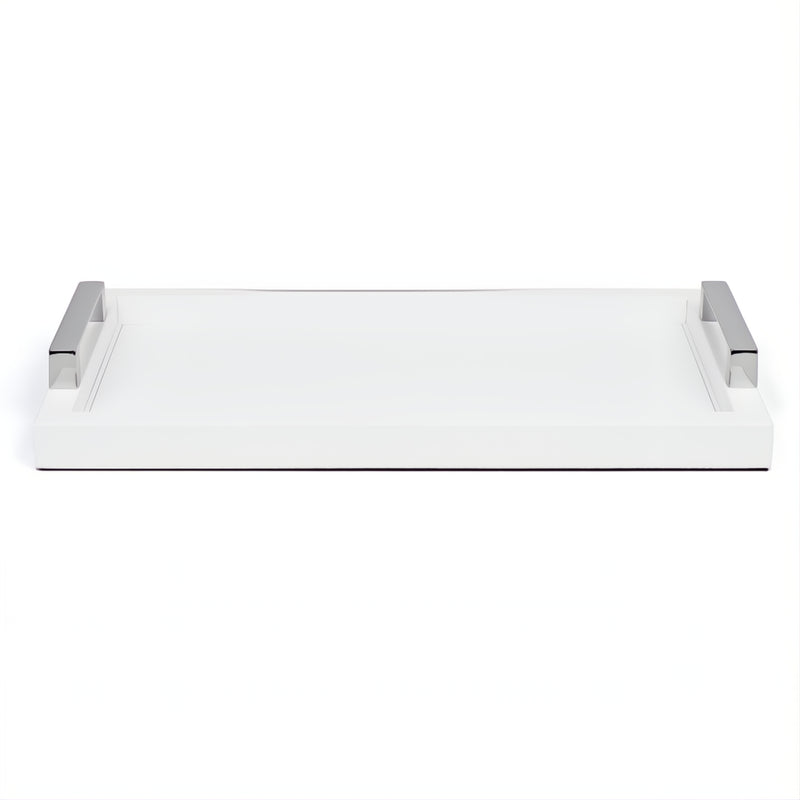 Rectangular Leather Tray with Handles Jupiter in White with Satin Brass, Chrome, or Burnished Brass by Pinetti