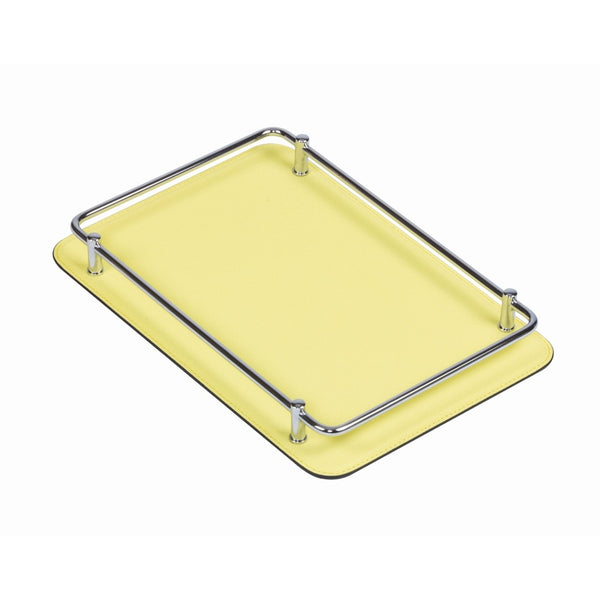 Rectangular yellow leather tray small with chrome frame by Giobagnara