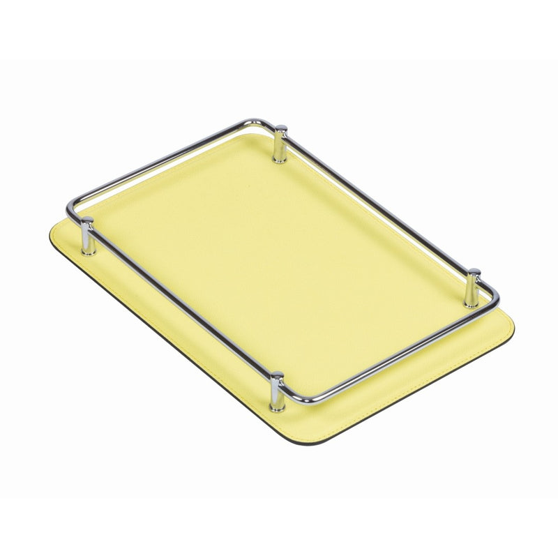 Rectangular yellow leather tray small with chrome frame by Giobagnara
