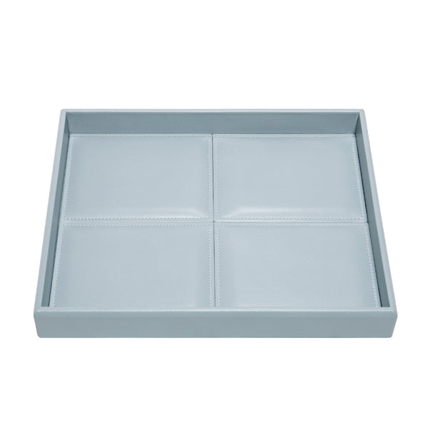 Rectangular Leather Tray with Stitched Padding Eva Classic azure by Riviere x Giobagnara