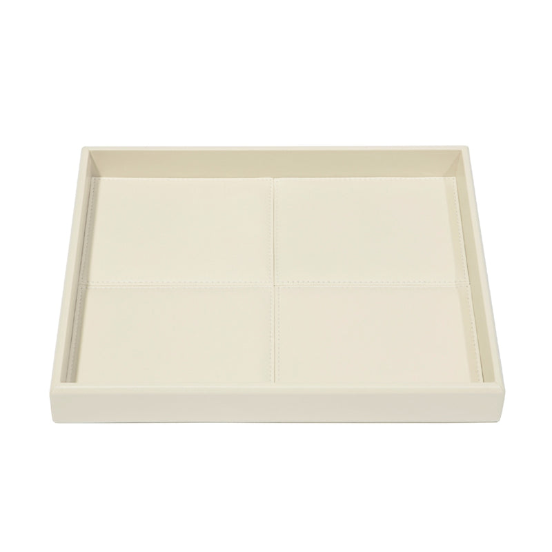 Rectangular Leather Tray with Stitched Padding Eva Classic ivory by Riviere x Giobagnara