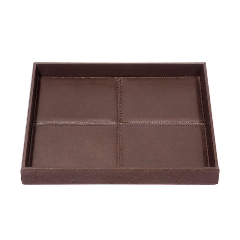 Rectangular Leather Tray with Stitched Padding Eva Classic moka by Riviere x Giobagnara