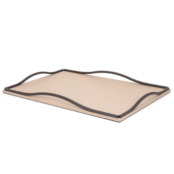 Rectangular Leather Tray with Handles Wave in Taupe Calfskin Liverpool by Pinetti