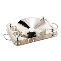 Rectangular silver-plated oyster set with ice bowl and compartments by Sonja Quandt