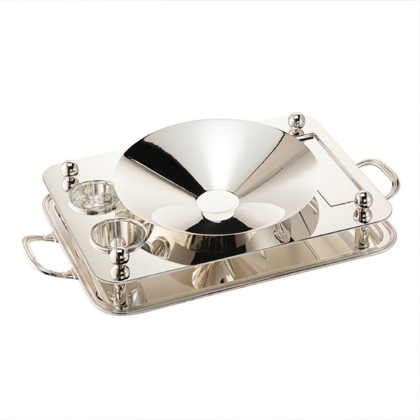 Rectangular silver-plated oyster set with ice bowl and compartments by Sonja Quandt