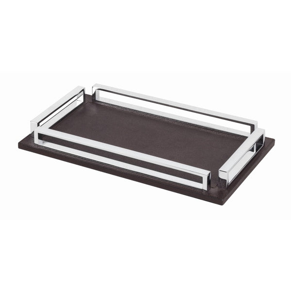Rectangular Leather Tray Madison with Chrome Handles Large by Giobagnara