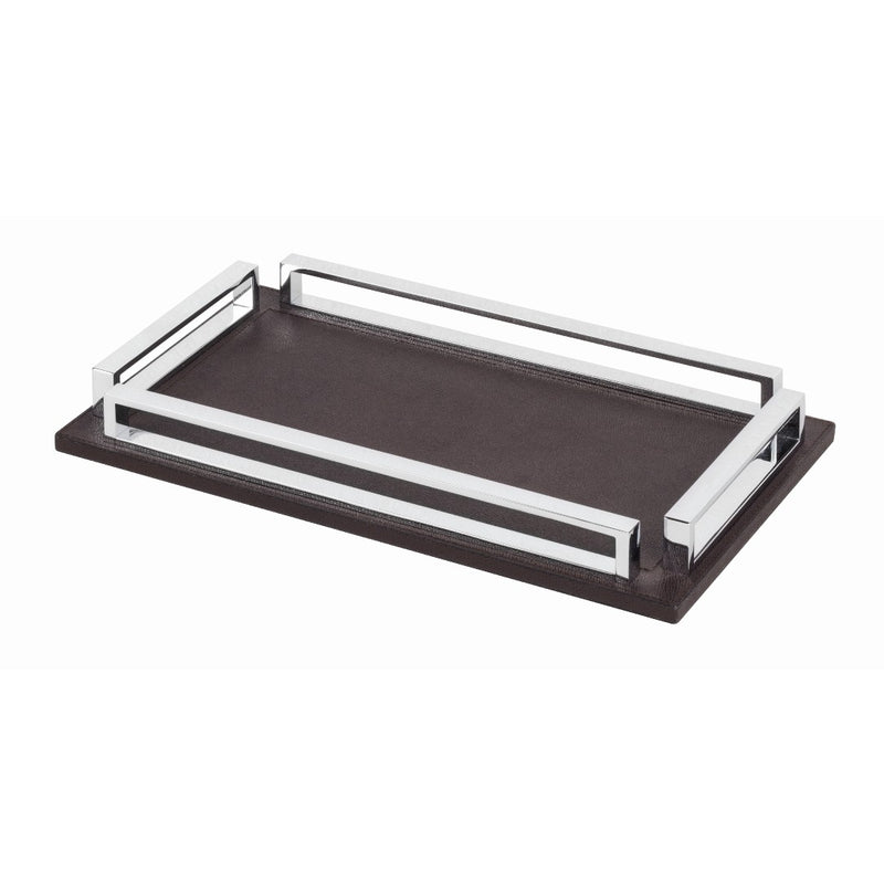 Rectangular Leather Tray Madison with Chrome Handles Large by Giobagnara