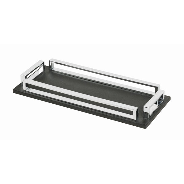 Rectangular Leather Tray Madison with Chrome Handles Small by Giobagnara