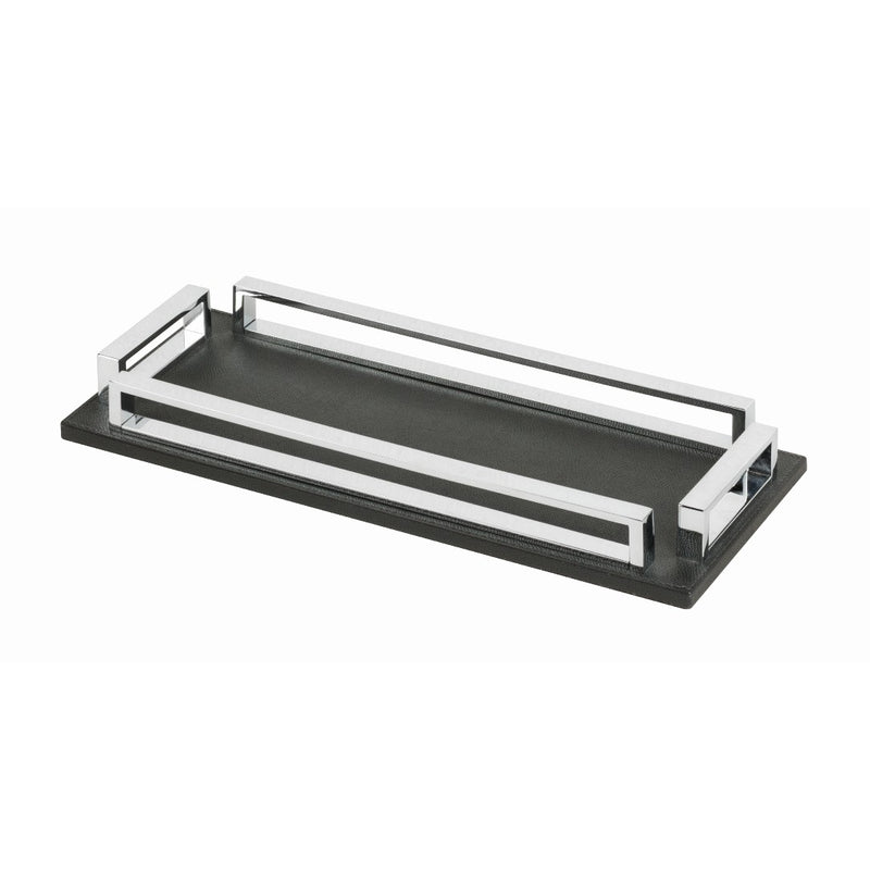 Rectangular Leather Tray Madison with Chrome Handles Small by Giobagnara