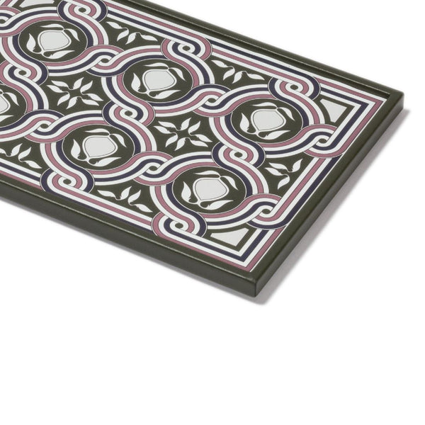 Close-uo of Rectangular Tray San Marco No1 Mini by Giobagnara in leather with Venetian marble-inspired motif