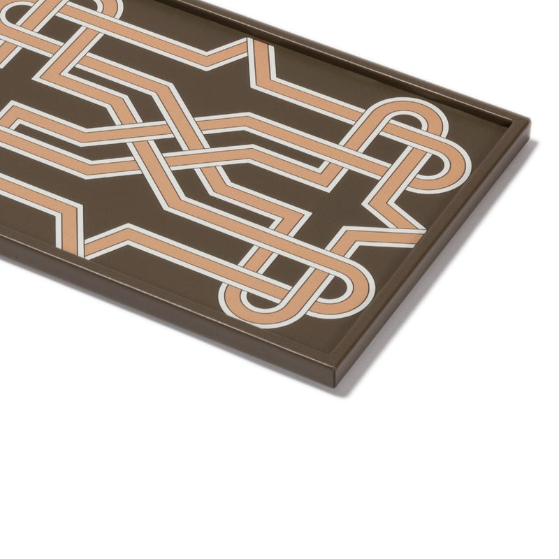 Close-up Rectangular Tray San Marco No2 Mini by Giobagnara in leather with Venetian interwoven motif