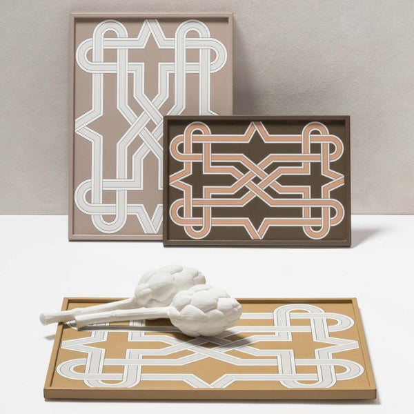 Styled Rectangular Tray San Marco No2  by Giobagnara in leather with Venetian interwoven motif