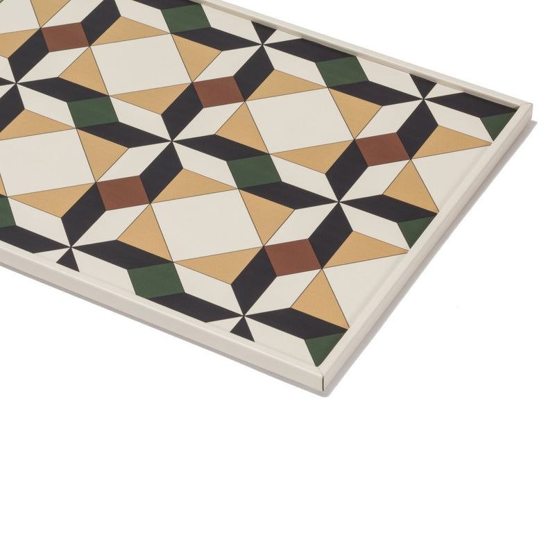 Close-up Rectangular Tray San Marco No3 Medium by Giobagnara in leather with geometric Venetian motif