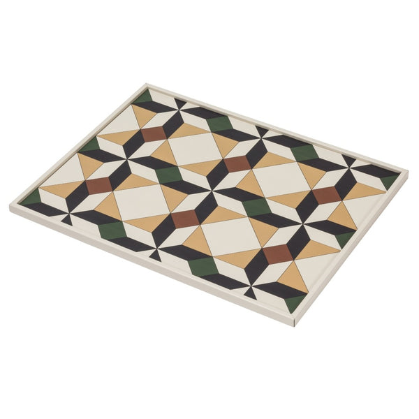 Rectangular Tray San Marco No3 Medium by Giobagnara in leather with geometric Venetian motif