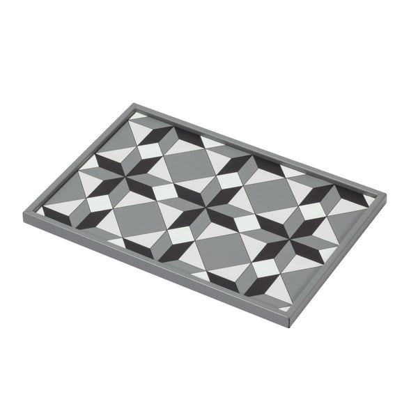 Rectangular Tray San Marco No3 Mini by Giobagnara in leather with geometric Venetian pattern