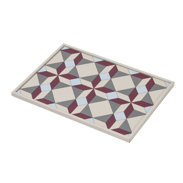 Rectangular Tray San Marco No3 Small by Giobagnara in leather with geometric Venetian motif