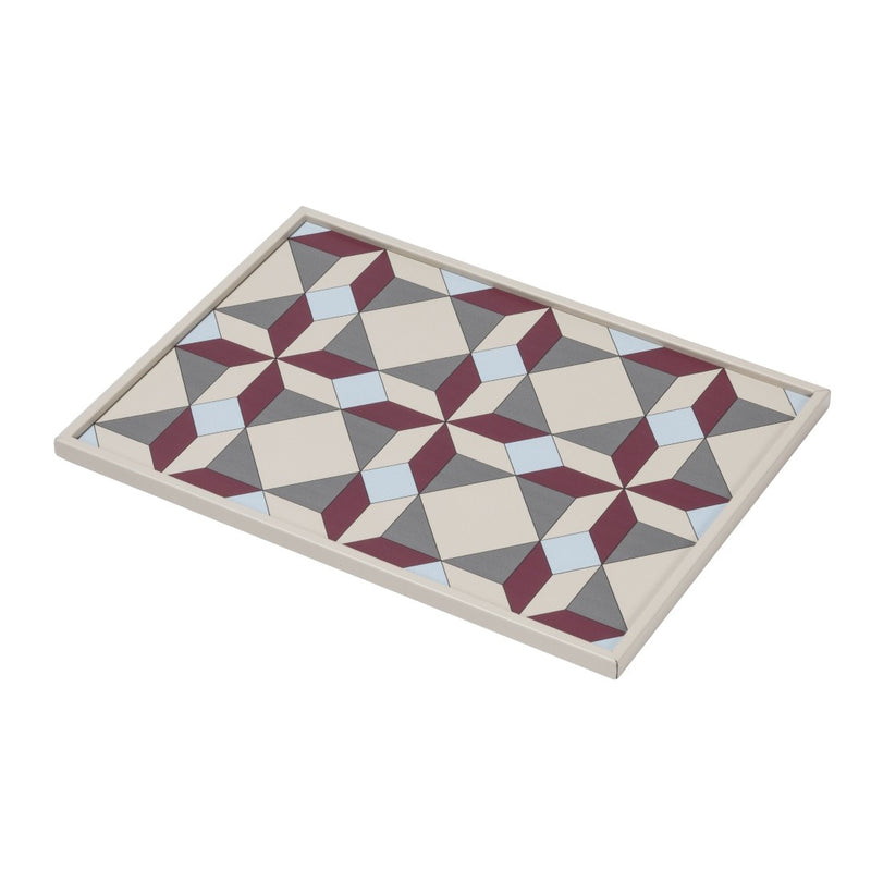 Rectangular Tray San Marco No3 Small by Giobagnara in leather with geometric Venetian motif