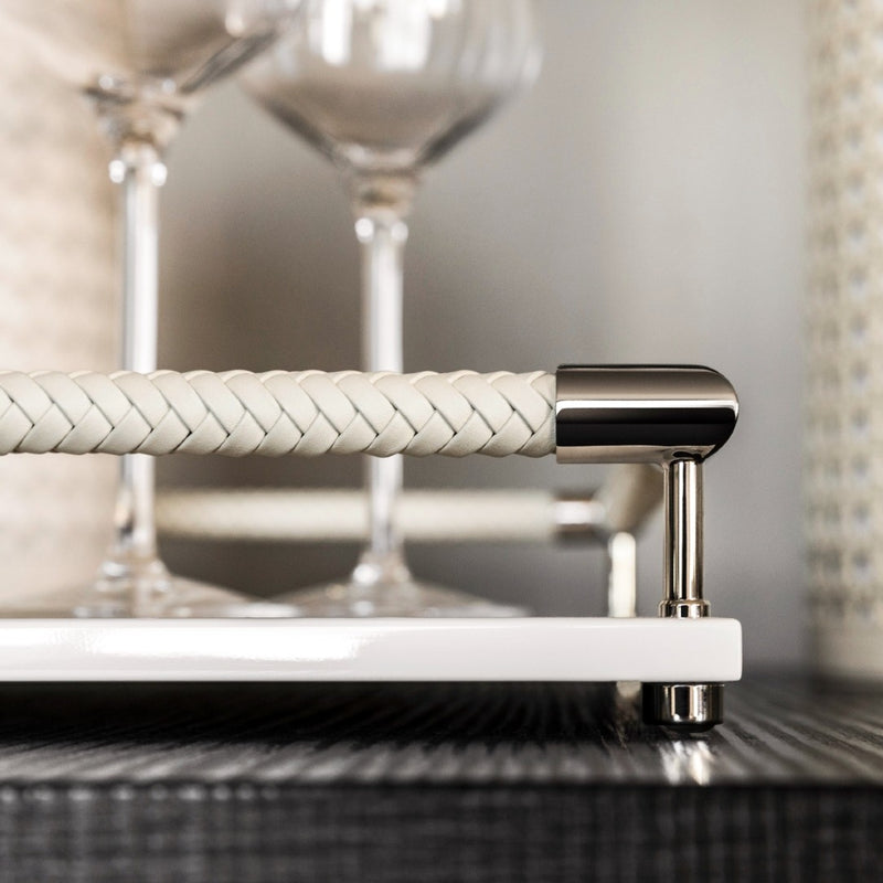 close-up of Rectangular Tray Thea in Ivory with Chrome Details Large by Riviere x Giobagnara