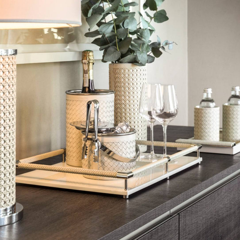 Rectangular Tray Thea in Ivory with Chrome Details Large by Riviere x Giobagnara