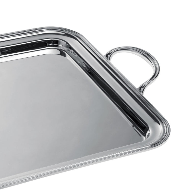 Close-up Medium rectangular silver-plated tray with handles from the Rencontre collection by Ercuis.