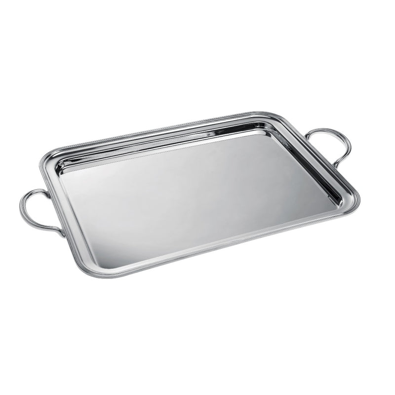 Medium rectangular silver-plated tray with handles from the Rencontre collection by Ercuis, handcrafted in France for elegant serving.