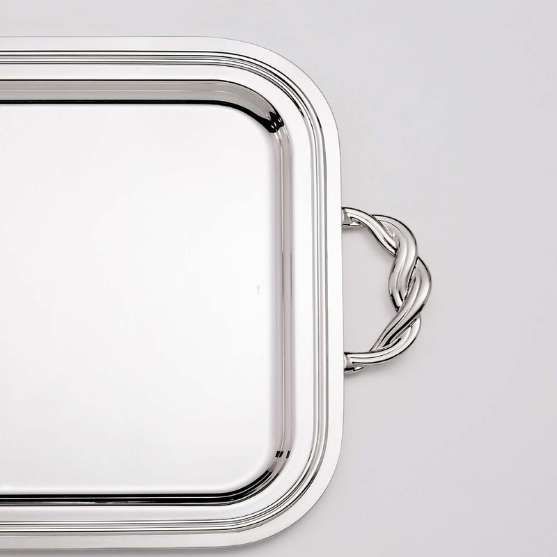 Close-up of Rectangular silver-plated Villa Pisani tray with handles by Greggio