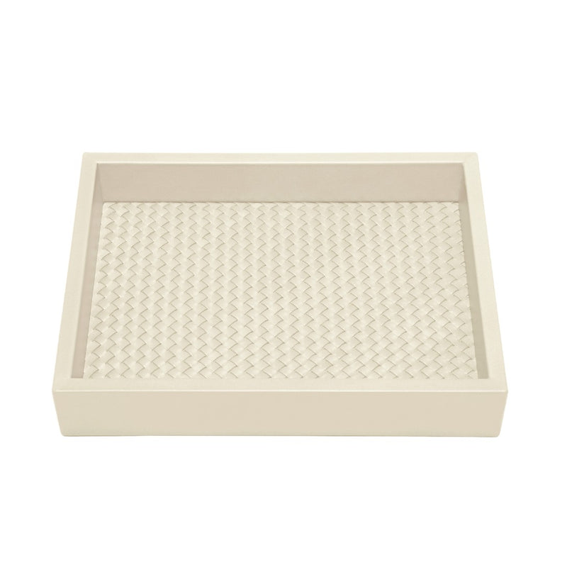 Rectangular Valet Leather Tray Padded Handwoven Febe by Riviere x Giobagnara ivory