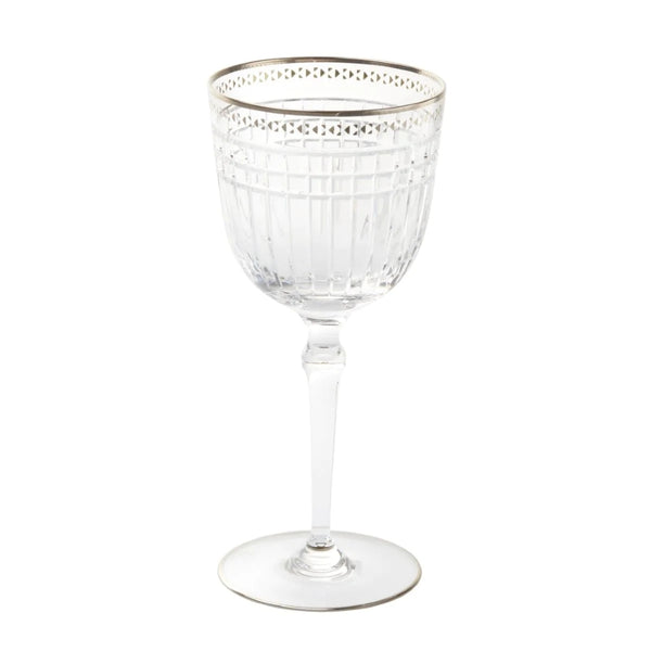 Luxury Aghata Platinum red wine glass with bevel cuts and platinum rim by Cristallerie de Montbronn