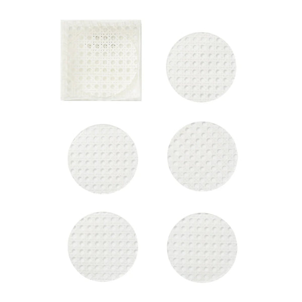 Reed coaster set of 6 in white by Kim Seybert with caddy, natural woven table accessory