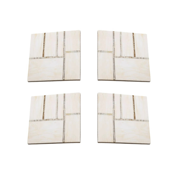 Resin and wood coaster set of 4 in natural finish, organic modern table decor